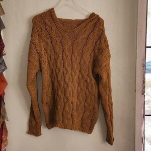 - NWOT Solid Oversize Knit Pullover Hooded Sweaters, Casual V Neck Sweater